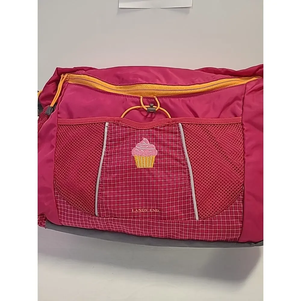 Lands End Kids Laptop Messenger Bag Cupcake School Pink Orange Neon Zip Top